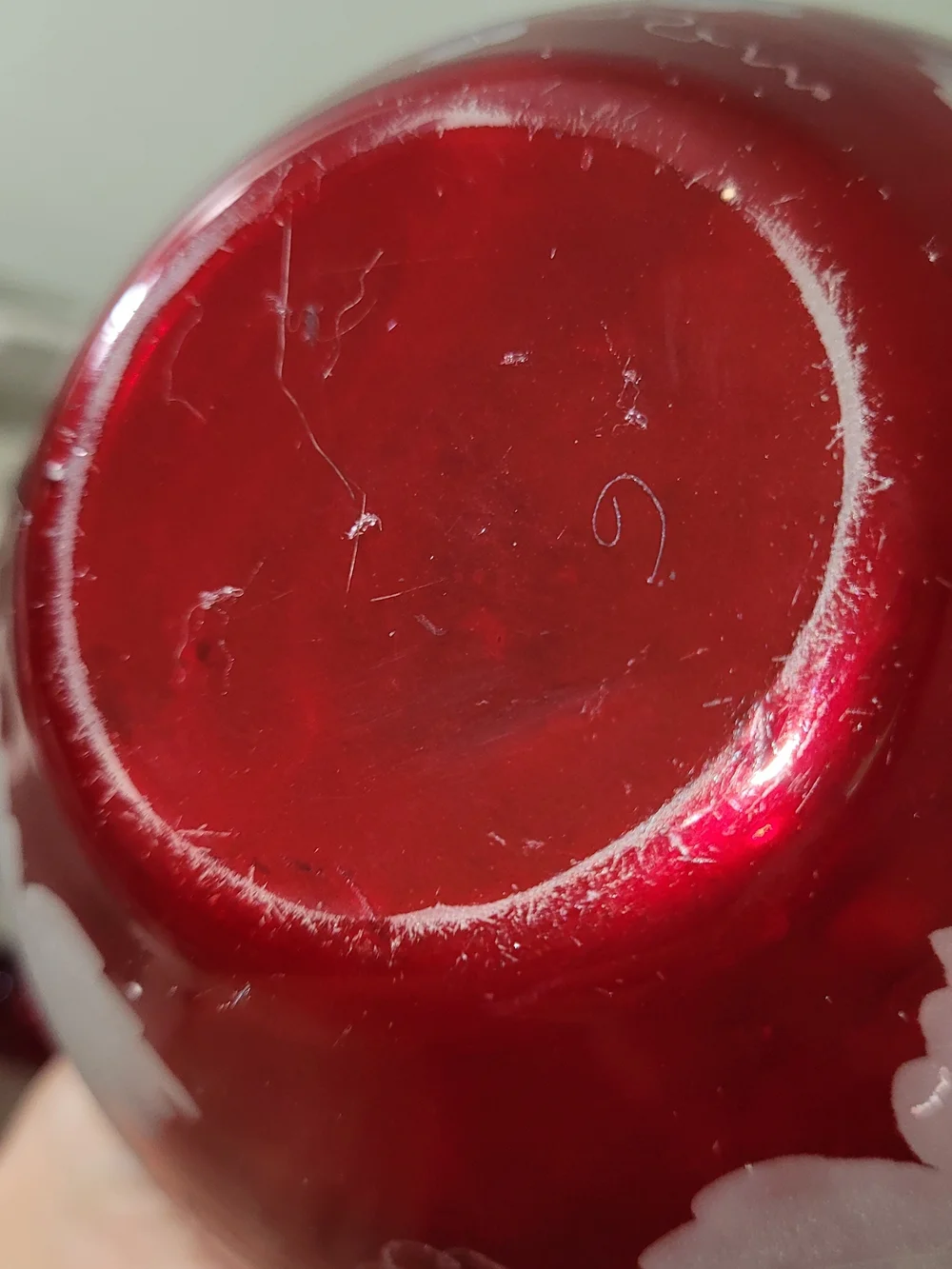 Ruby Red Etched Glass Vintage Bohemian Style Decanter